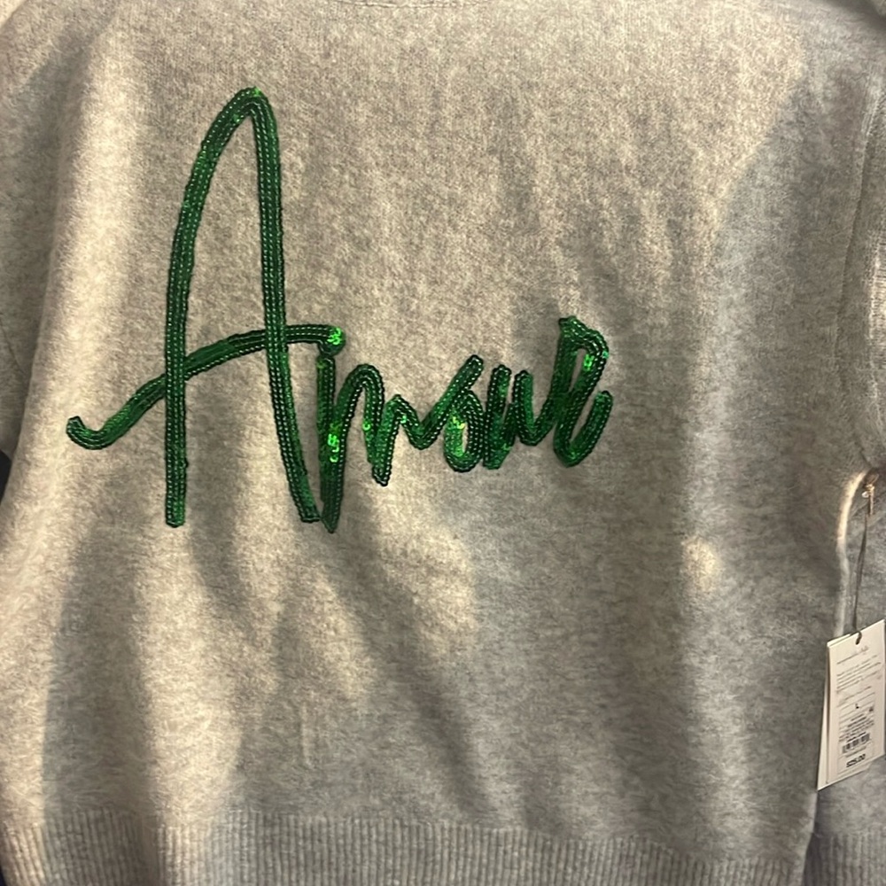 A New Day Gray Sweater with Green Sequin Detail